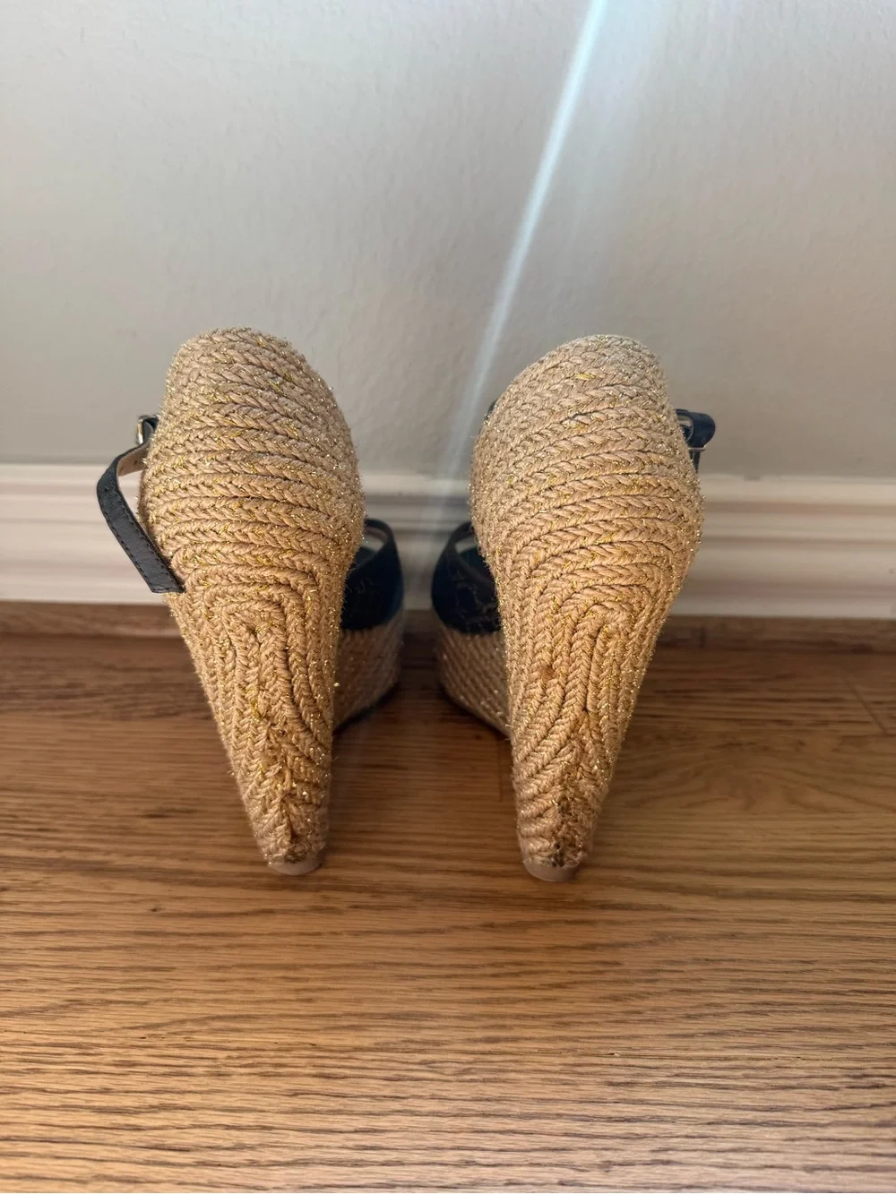 Carolina Herrera Brown Woven Espadrille Wedge Sandals with Red Insole